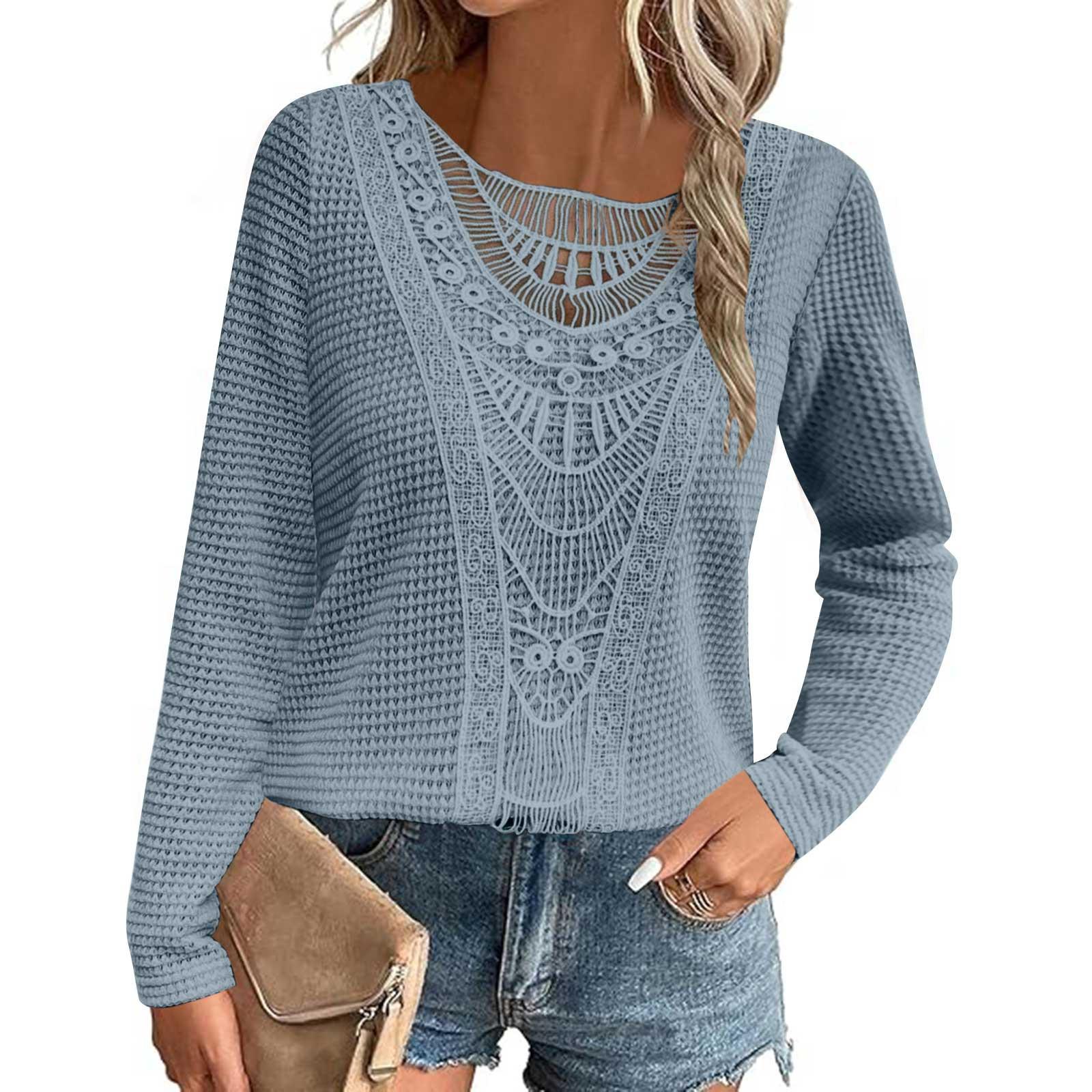 

YYFS Женская мода Повседневная весна-осень Однотонные принты Длинные рукава О-образный вырез Блузки и рубашки XXL синий