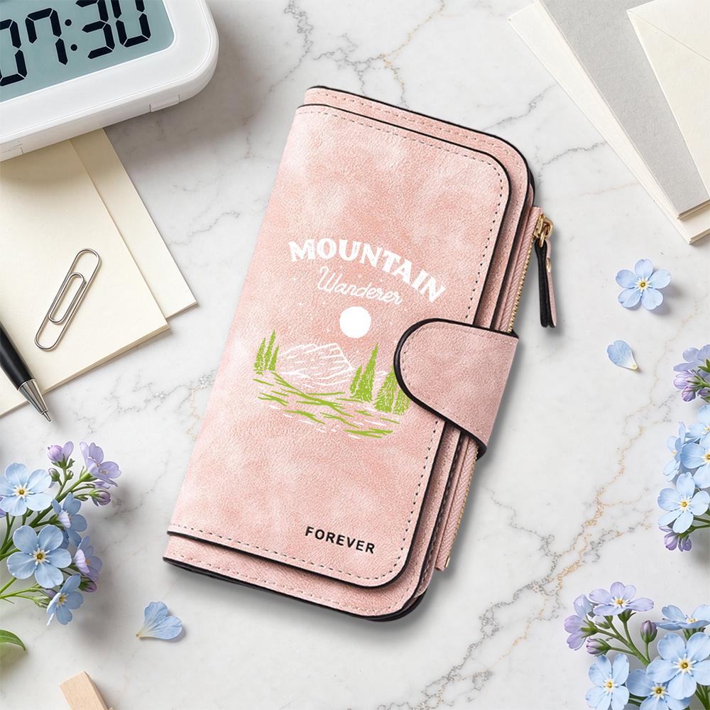 Mountain Wanderer Print Leather Wallet Forever Casual Stylish Portable Daily Use Purse