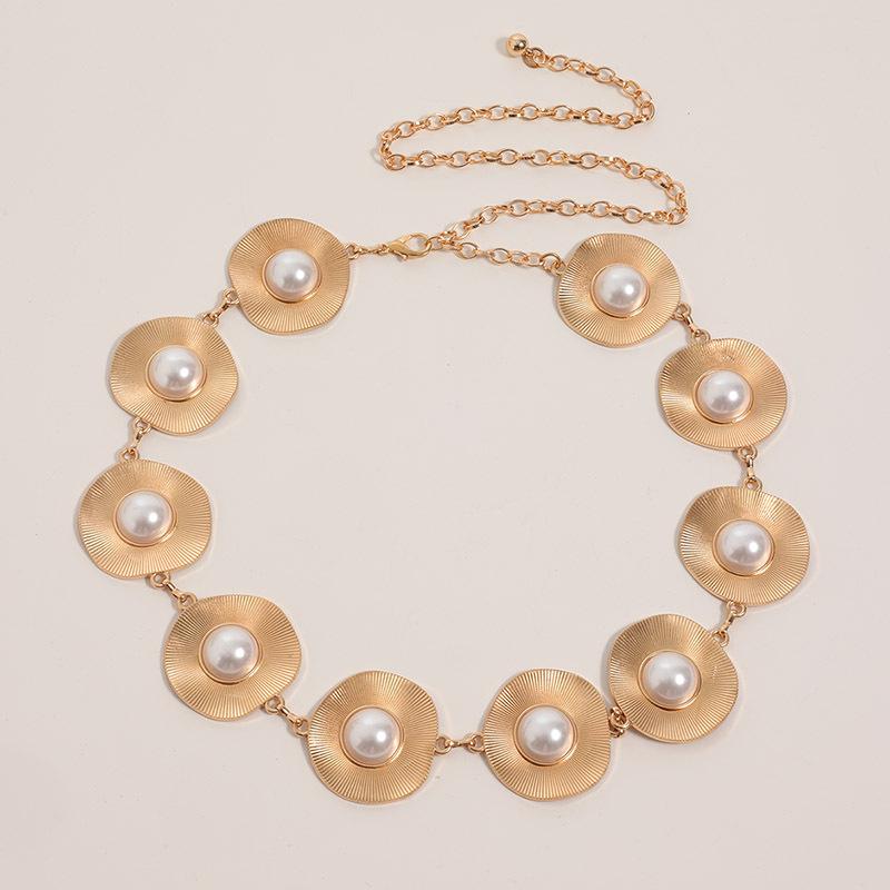 High-end Women's Waist Chain Metal Geometric Atmospheric Fashion Apparel Waist Chain Pearl Inlaid with Elegant Women's Waist Chain