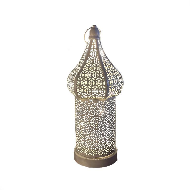 Golden Moroccan Lantern, Hollow Iron LED Light for Home Decor, Ramadan Eid Wedding, Indoor Outdoor Hanging Pendant Lamp - 1PC