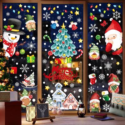 DERAYEE Christmas Decorations Static Stickers 210 Pieces Removable Non-staining Cling Window Wall Small Items Room Decor Interior (Santa Claus