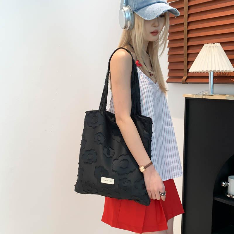 Casual Canvas Bag Korean Lazy Style Underarm Bag 2025 New Flower Shoulder Tote Bag Large Capacity Cloth Bag