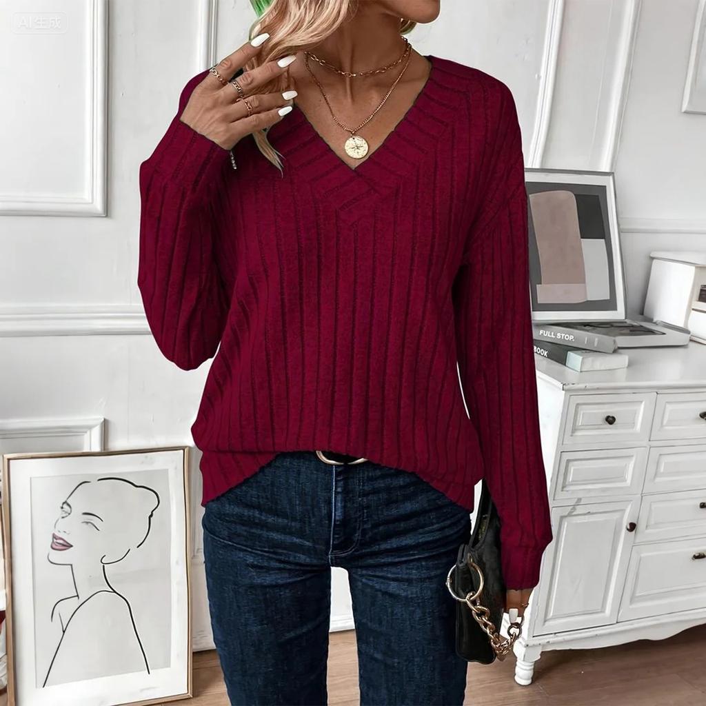 Women's Fashion Long Sleeve Ribbed Elegant Commuting And Casual Top