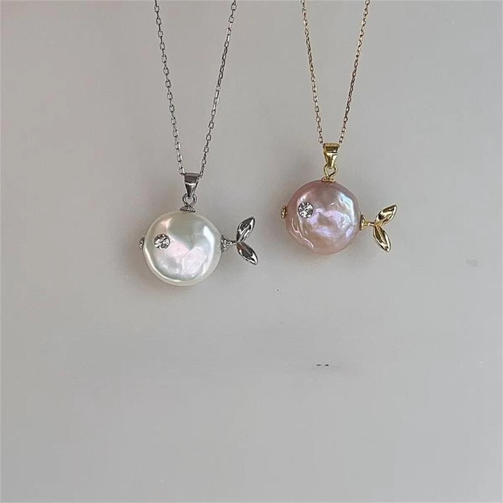Whale Little Fish Ear Stud Baroque Pearl Marine Style Necklace Clownfish Pearl Necklace  Beach