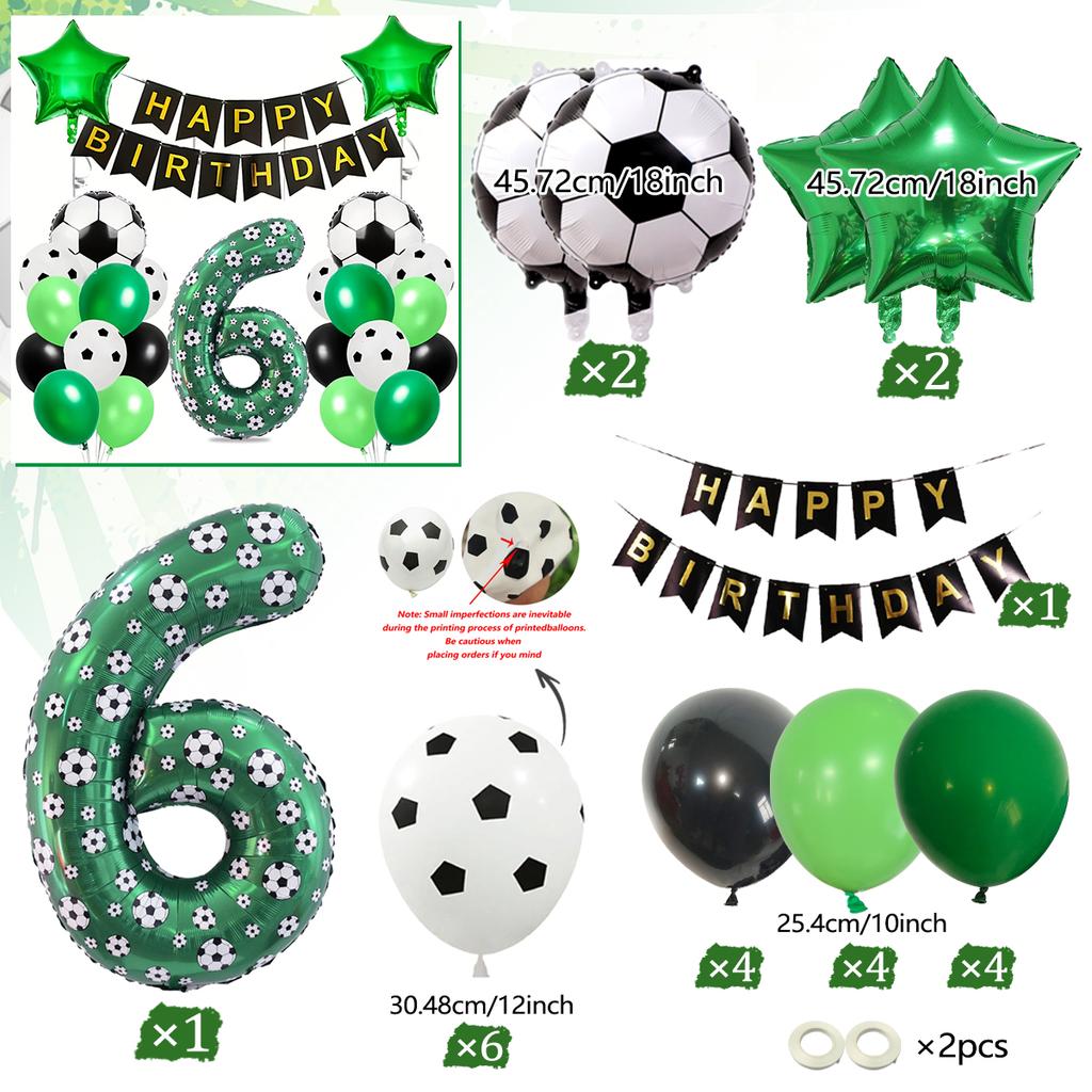 Football Number Balloon Set 0-9 Pentagram Balloons Happy Birthday Banner for Football Themed Birthday Party Decoration