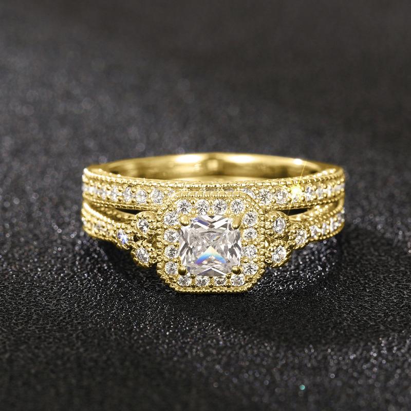 Huitan Fashion 2Pcs Set of Rings for Women Double Layer Stackable Fashion Jewelry Trendy Cubic Zirconia Stone Finger Accessories