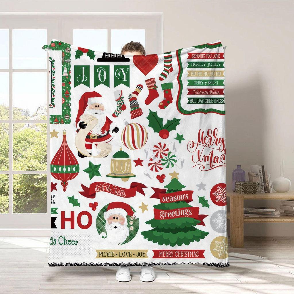 Christmas cartoon digital-printed polyester Bedroom velvet flannel cover blanket Fleece soft sofa cover blankets for beds