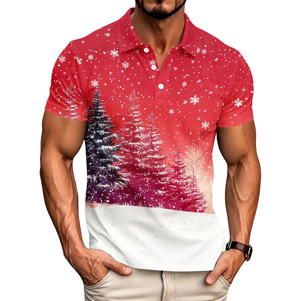 Men's Casual Short Sleeve Shirt with Christmas Print and Loose Fit for Holiday