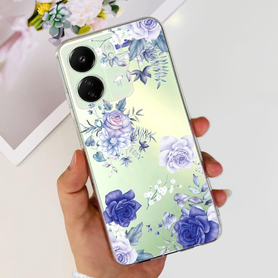 For Xiaomi Poco C65 Case for PocoC65 Silicone Funda Para Capa Coque Soft Phone Cases Back Cover Marble Flower Pattern Shockproof