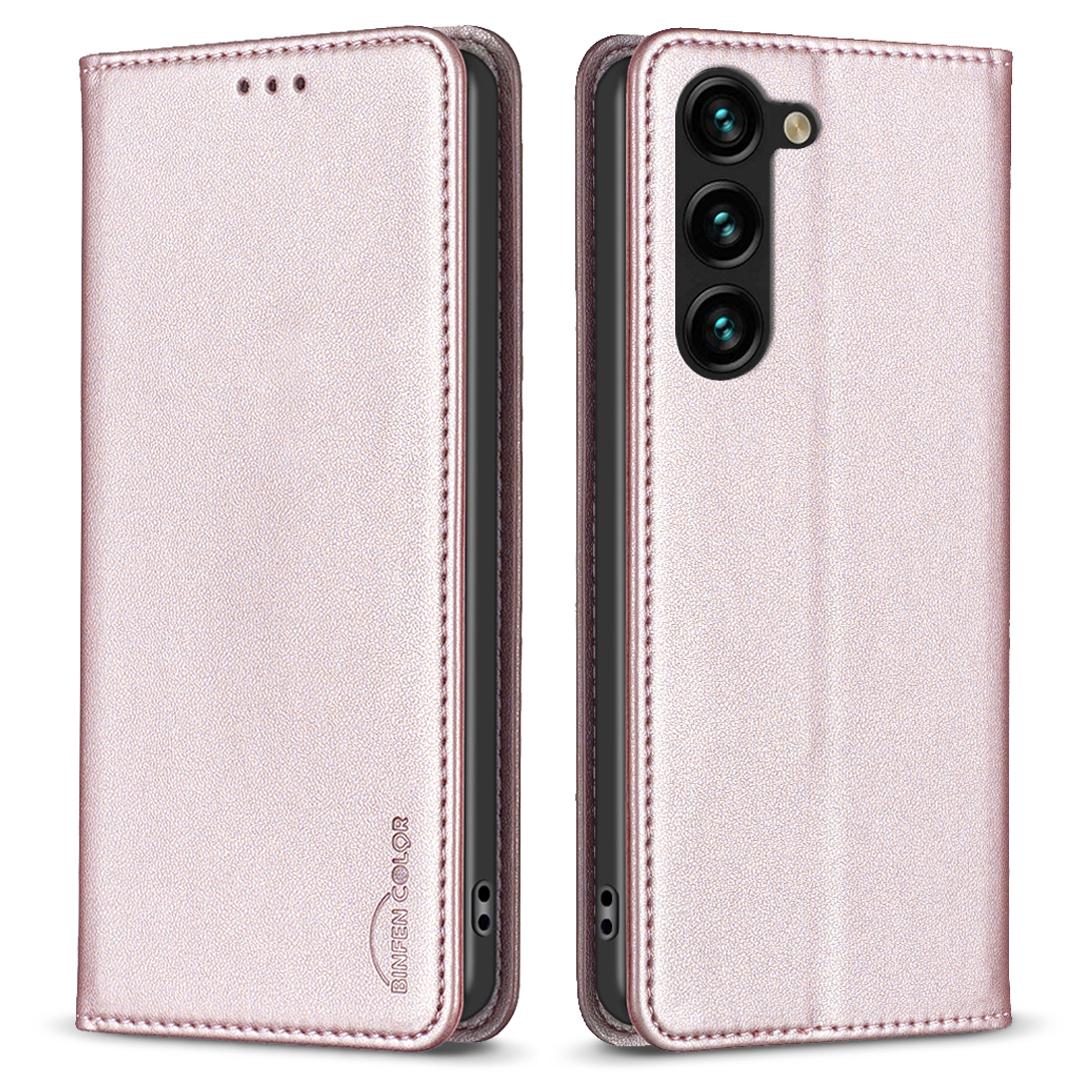 

BINFEN COLOR BF18 For Samsung Galaxy S23+ Phone Case PU Leather Card Slots Stand Cover Rose Gold
