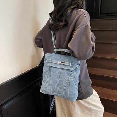 Borsa a tracolla grande da donna in denim vintage, zaino multifunzionale