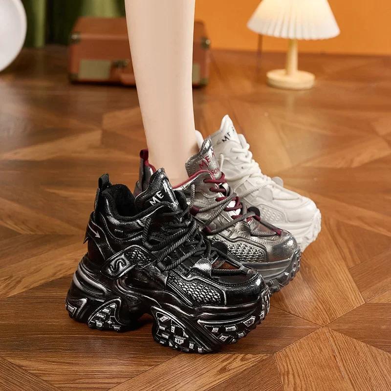 Fashion 8cm New Women Microfiber Leather Spring Platform Wedge Flats Vulcanize Fashion Ankle Booties Autumn Chunky Sneakers Shoes