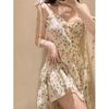 French Floral Waist-Cinching Camisole Dress - Summer Fairy Petite Slim Fit