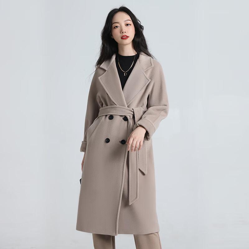 Yilvten Women's Double-Faced Wool Blend Belted Mid-Length Coat