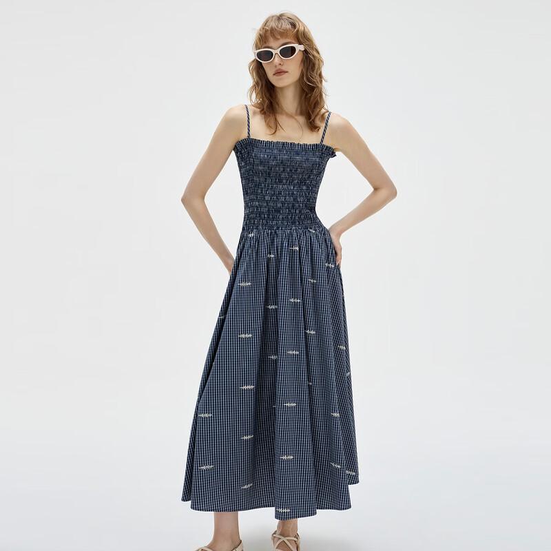 ELLE Women s Embroidered A-Line Midi Dress S темно-синий