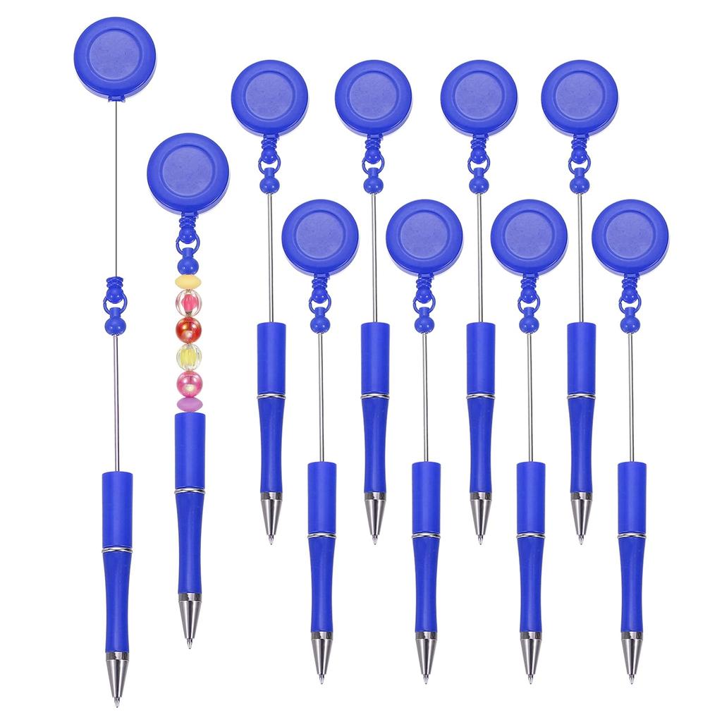 PATIKIL 10pcs Bead Pens Retractable Badge Reel Bead Pens Bulk Beads Ballpoint Pens Black Ink DIY for Making Worker Waitress Writing Instrument Blue
