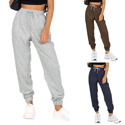 Damen Hose mit hoher Taille und elastischer Taille, lässig, aktive Passform, weites Bein, lange Hose mit Taschen