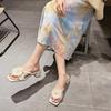 Fashion Flower Beach Slippers For Women'S Square Head Open-Toed Heel Slippers Elegant Flower Design Womens Shoes Sandalias Mujer