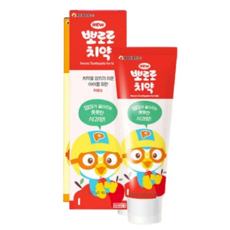 KM Pharmaceutical Pororo Kids Apple Toothpaste Low Fluoride Toddler Oral Care 90g x4 Pack 1(total 4ea)