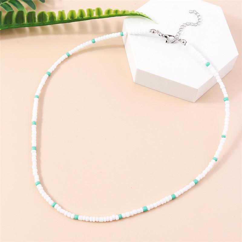 Summer Boho Korea Lovely Flowers Seeds Beaded Necklace Statement Short Collar Choker Necklace for Women Vacation Jewelry Gifts