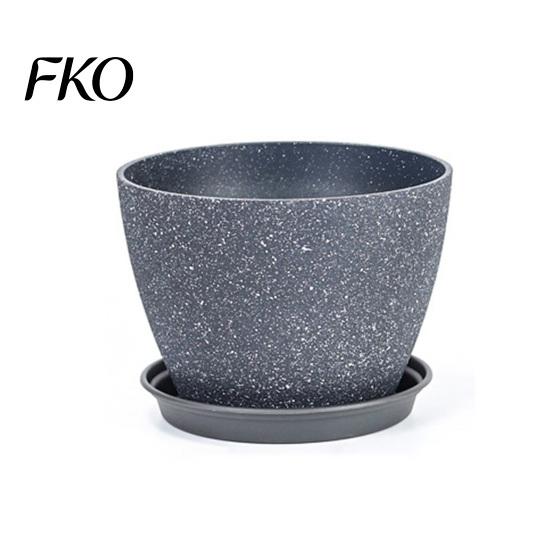 Drainage System Garden Pot Grey Flowerpot with Saucer, Modern Planter Lightweight Flower for Patio Holes, Plant Indoor Outdoor Use Weatherproof
