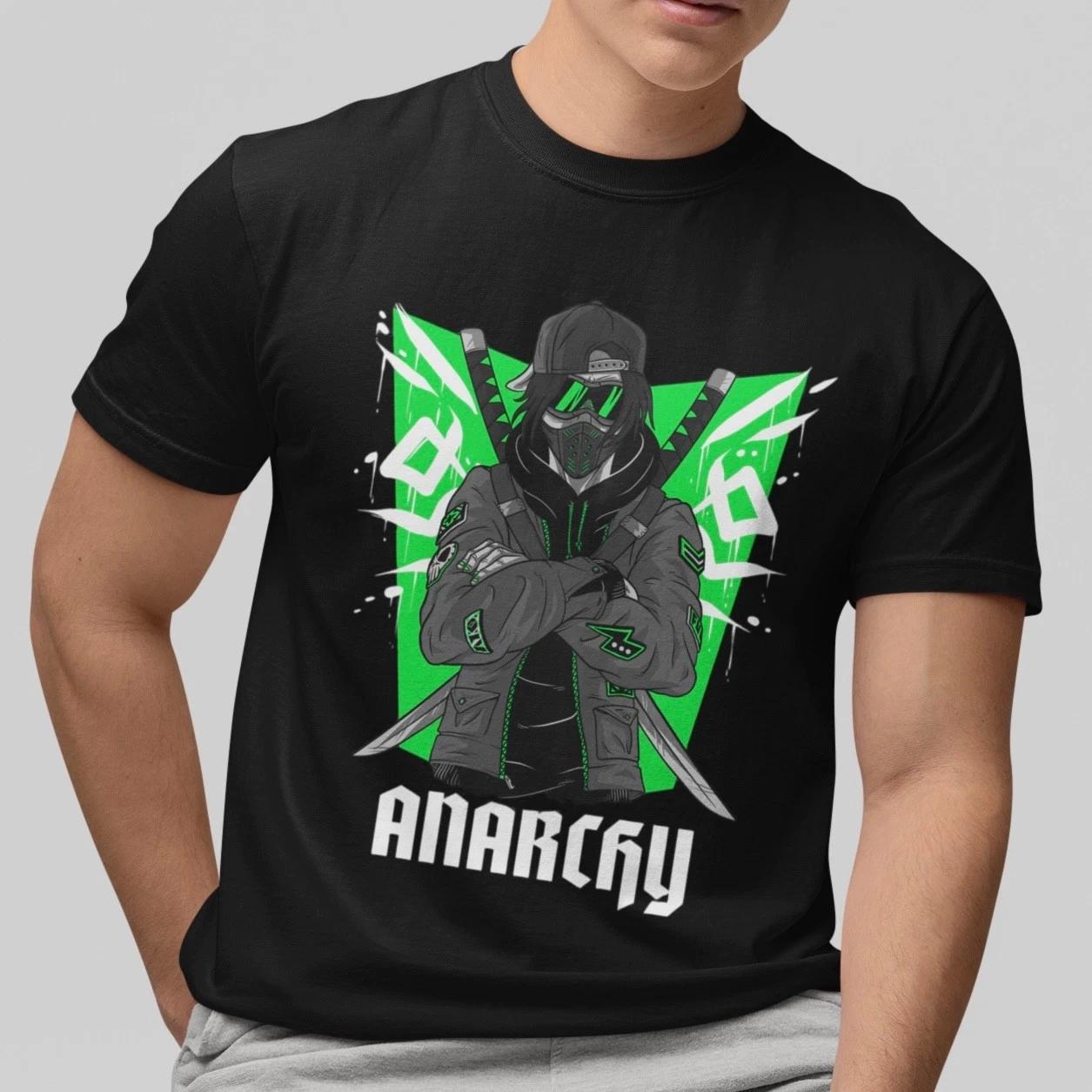 

Anarchy Ninja Graphic T-Shirt Streetwear Samurai Gamer Style Black Cool Tee Top S