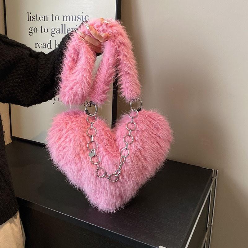 Special-shaped Love Bag Women's New Imitation Fox Fur Armpit Western-style All-matching Single-shoulder Chain