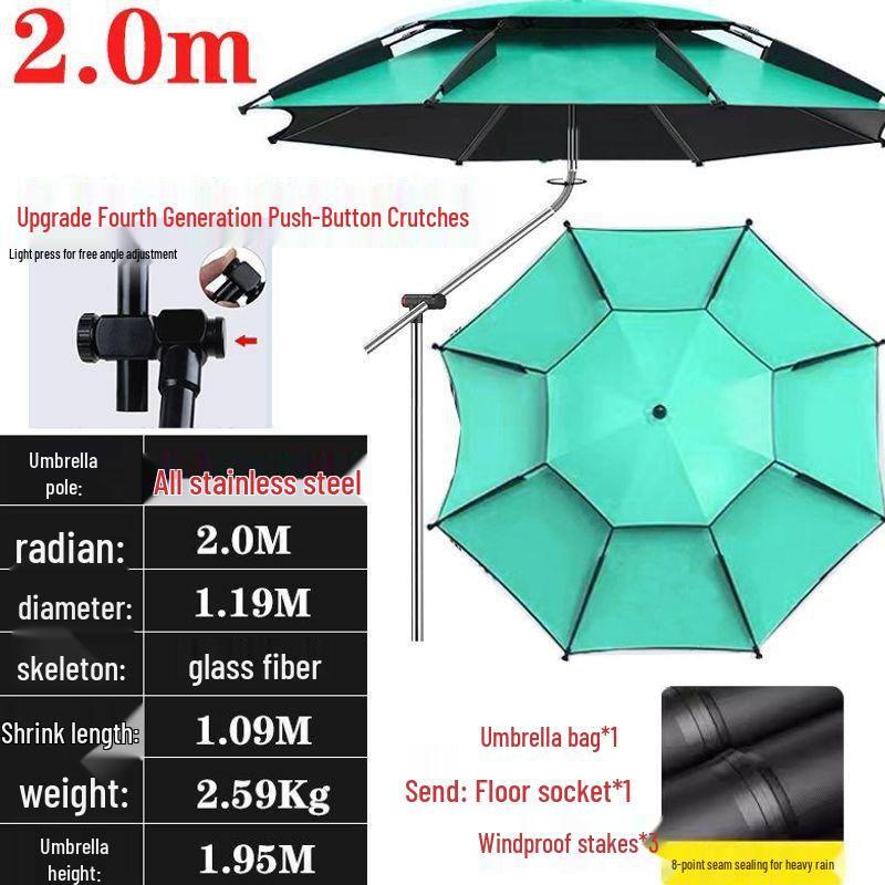 Universal Large Outdoor Fishing Umbrella: Thickened Black Glue for Sun & Rain Protection, Sun Shade & Cane Functionality