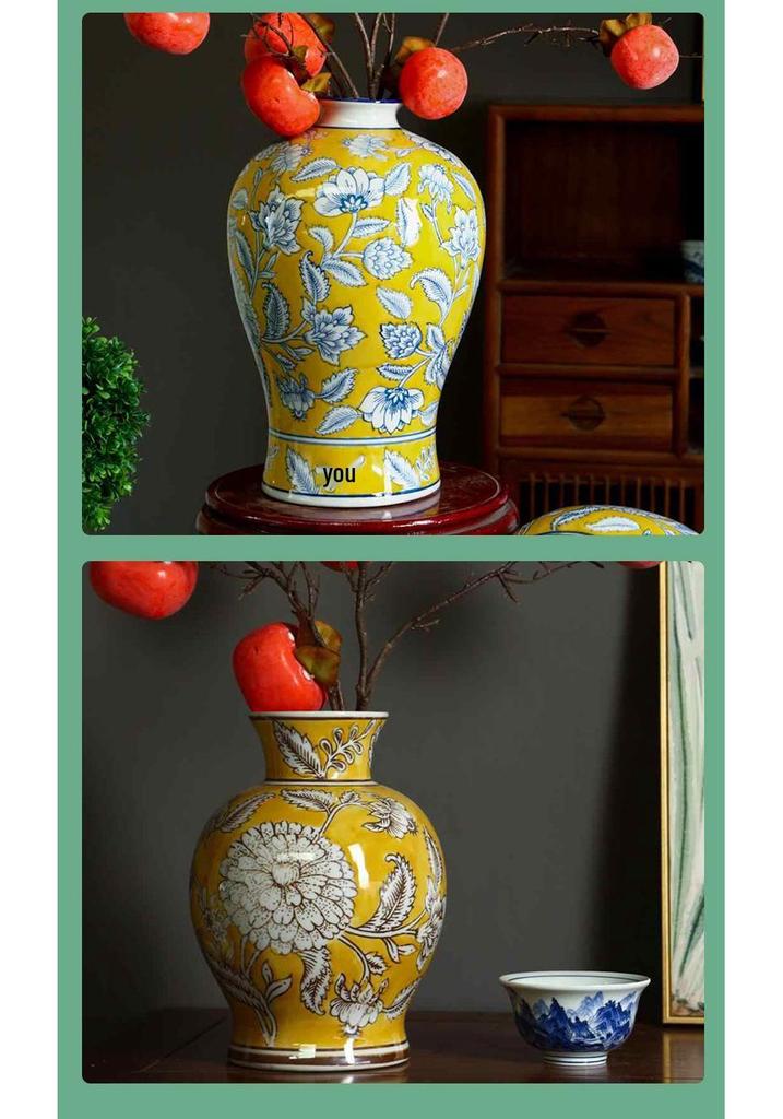Retro Chinese Ceramic Vase for Living Room and Entryway Decor