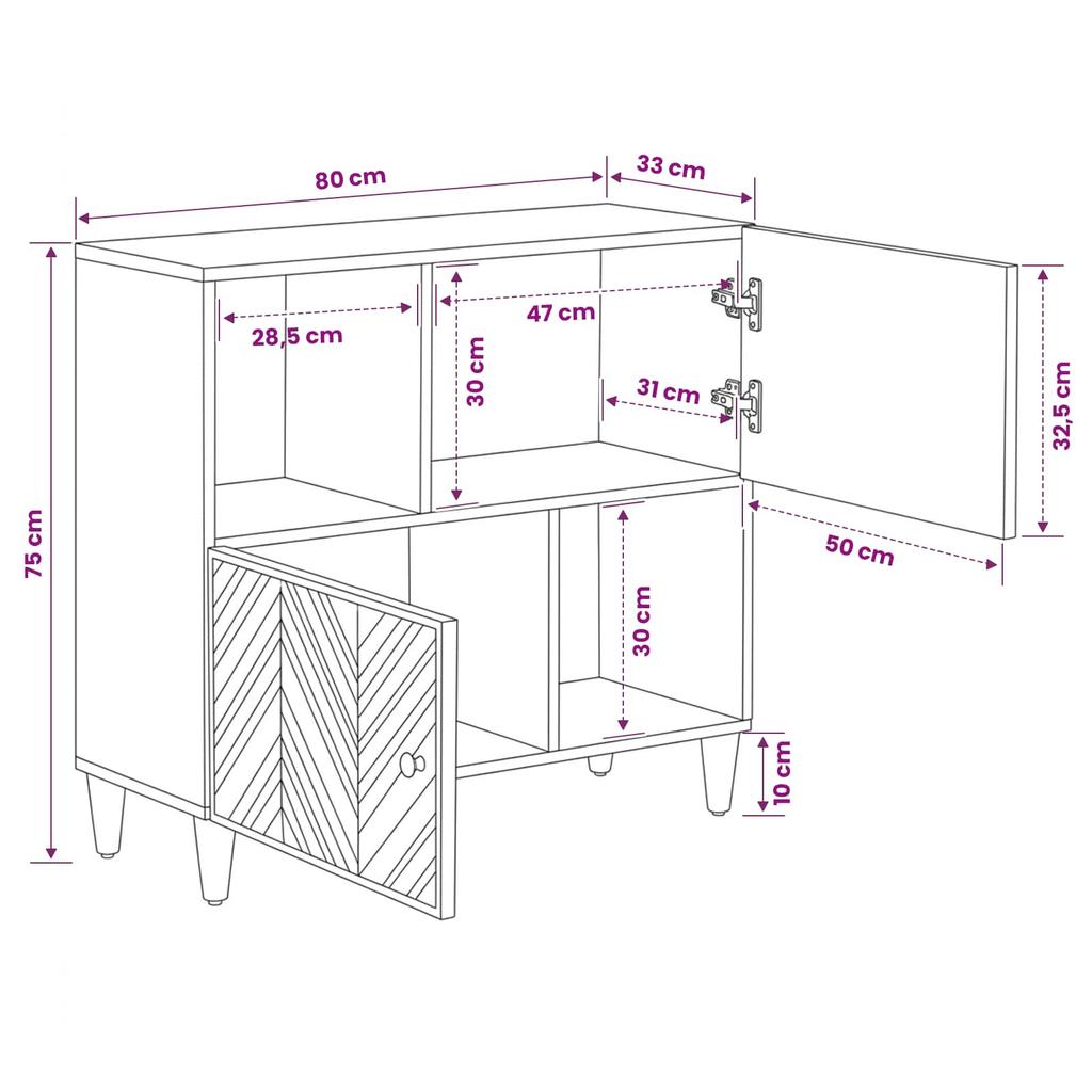 Storage Cabinet in Brown 80 x 33.5 x 75 cm Solid Mango Wood