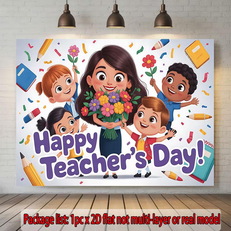 2D Teacher's Day Backdrop for Classroom and School Celebration Party