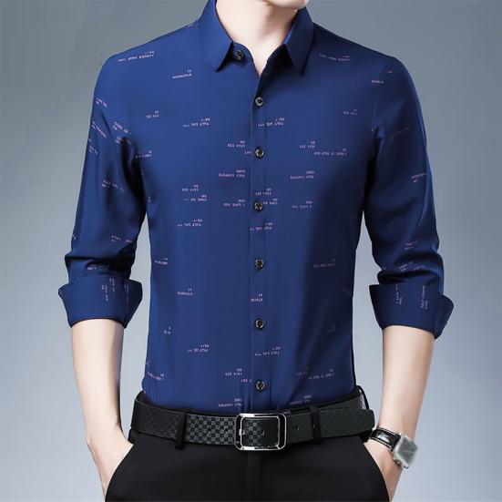 Modna męska koszula z długim rękawem, kołnierzykiem typu turn-down, nadrukiem w litery/paski i guzikami