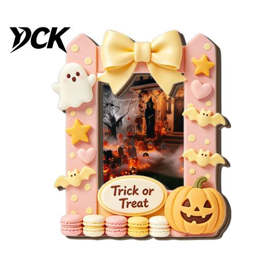Decorative Magnetic Frame Halloween Photo Refrigerator Magnet, Ghost Pumpkin Picture Display Holder, Wooden for Holiday Party Kitchen Themed