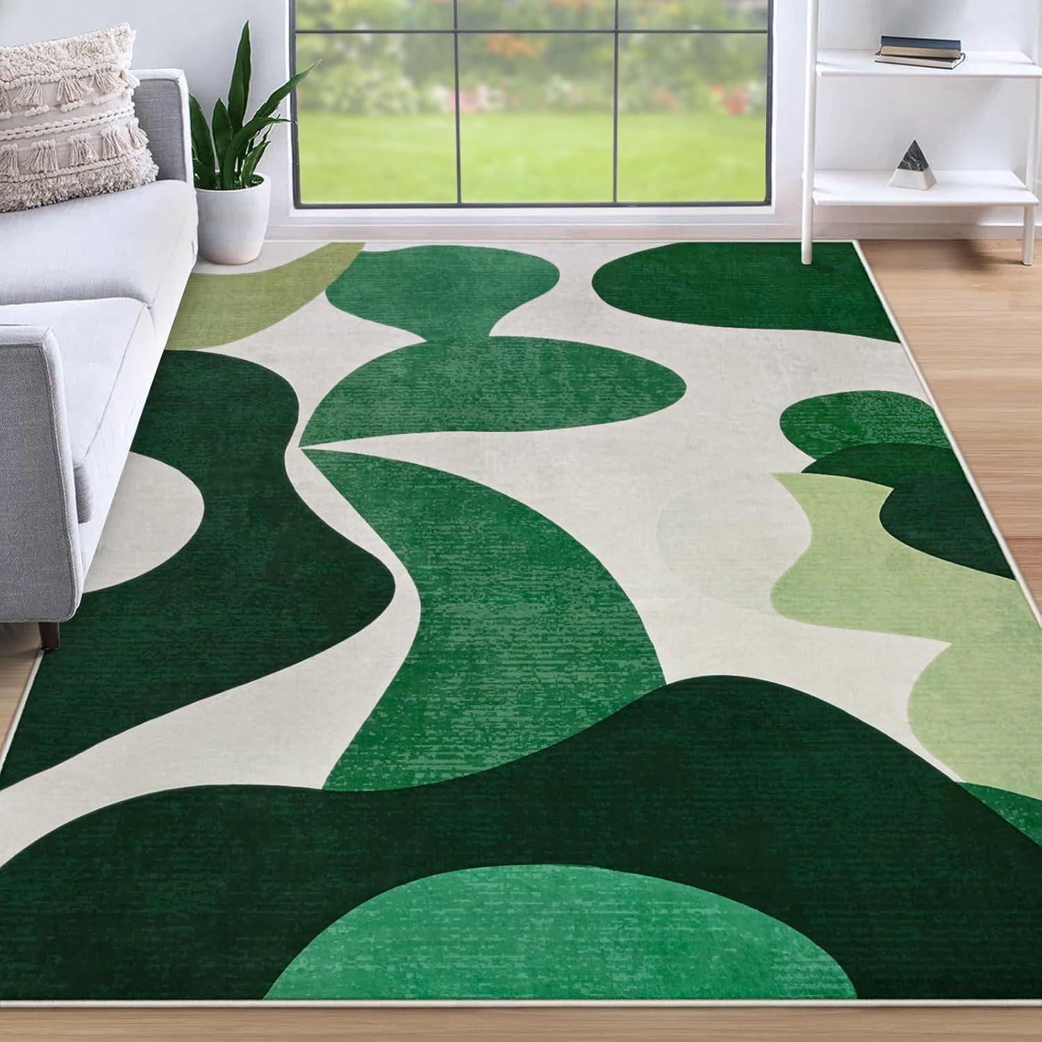

Темно-зеленый ковер для гостиной, спальни, мягкий, моющийся, современный, противоскользящий, с низким ворсом, геометрическим рисунком, для класса, детской, общежития, дома 50x80cm20x31in