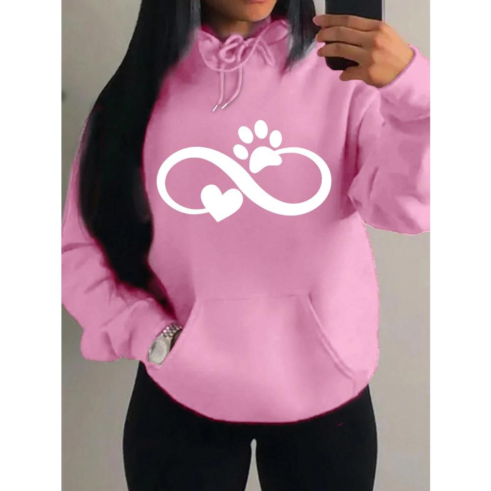 Creative Cat Palm And Love Creative Design Heart Pattern Hoodies Women Fashion Casual Hoody Streetwear Loose