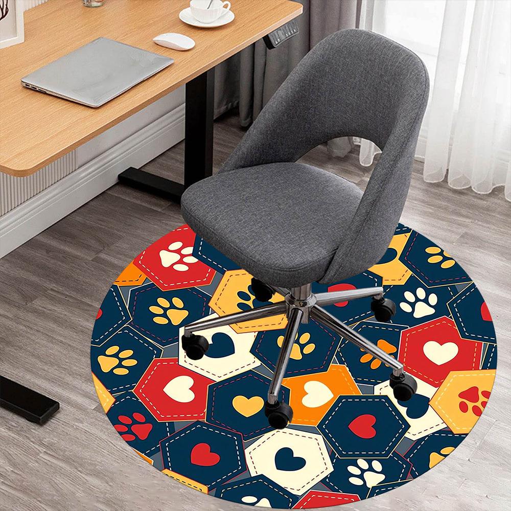 1pc Paw Print Heart Round Chair Mat Area Rug - Non-Slip, Floor Mat for Office, Bedroom, and Indoor Decor -1002217