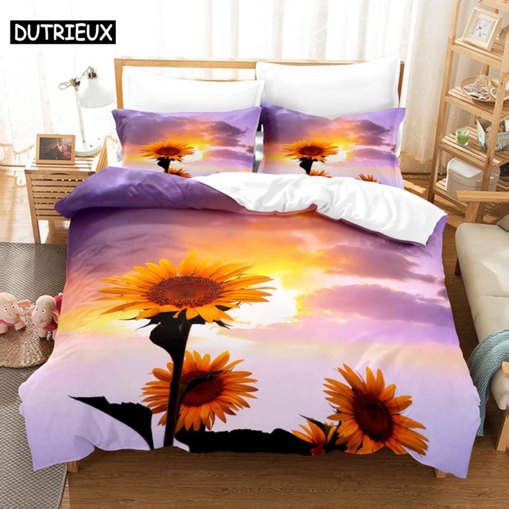 Sunflower Bedding Set Bed Linens Duvet Cover Quilt Comforter Pillow Case 3D HD Double Full King Queen Twin Bedroom 3PCS 2PCS