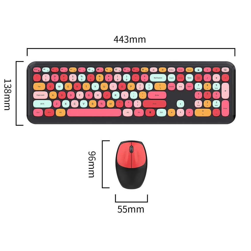Mofii Drahtlose Maus und Tastatur Set Runde Tastenkappen Farbe Tastatur Frauen Büro Drahtlose Tastatur Volle Größe Schreibmaschinentastatur