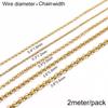 2-5m/Lot 1.2-3.0mm Stainless Steel Necklace Chains Gold Color Bulk Chain for DIY Jewelry Finding Making Accessories Supplies
