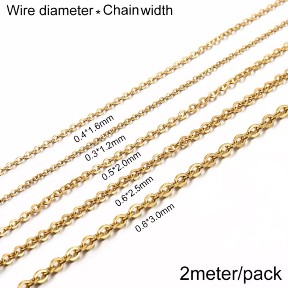2-5m/Lot 1.2-3.0mm Stainless Steel Necklace Chains Gold Color Bulk Chain for DIY Jewelry Finding Making Accessories Supplies