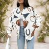 Women Plus Size Long Sleeve Button Front Varsity Jacket Football Pattern Print White Casual Outerwear