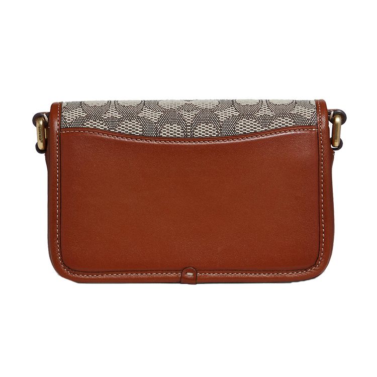 Coach Tan Signature Canvas Flap Crossbody Bag With Signature C Turnlock & Gold Hardware For Daily Use