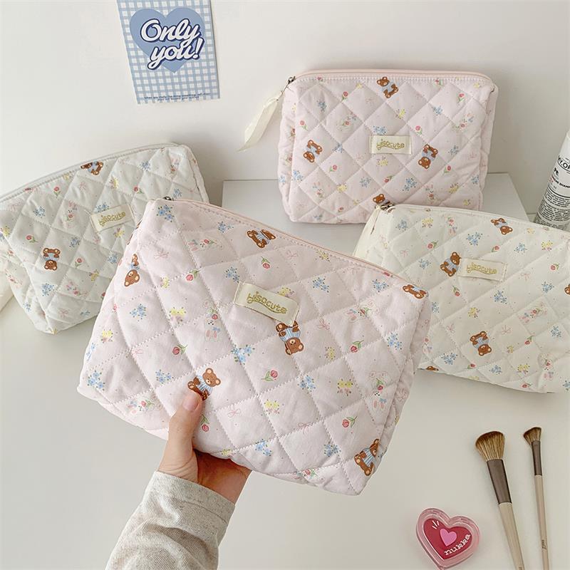 Cute Bear Print Cosmetic Bag Large-Capacity Portable Travel Toiletry Bag Storage Bag  Student Pencil Case Girly Gifts
