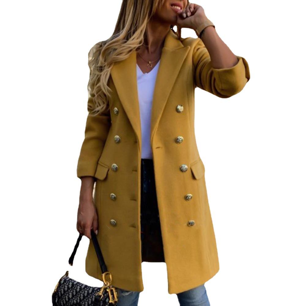 European and American Winter Double-Breasted Slim Trench Coat for Women