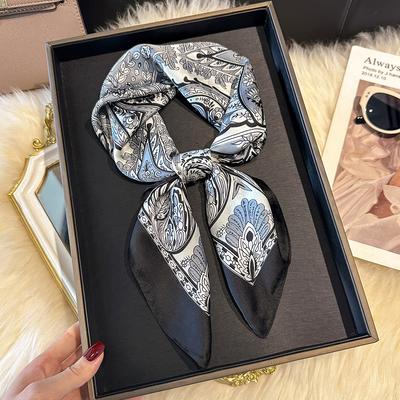 Luxuriöser Paisley-Print Damen-Satin-Quadratschal Damen Imitation Seidenschal Atmungsaktiv Winddicht Modeaccessoire