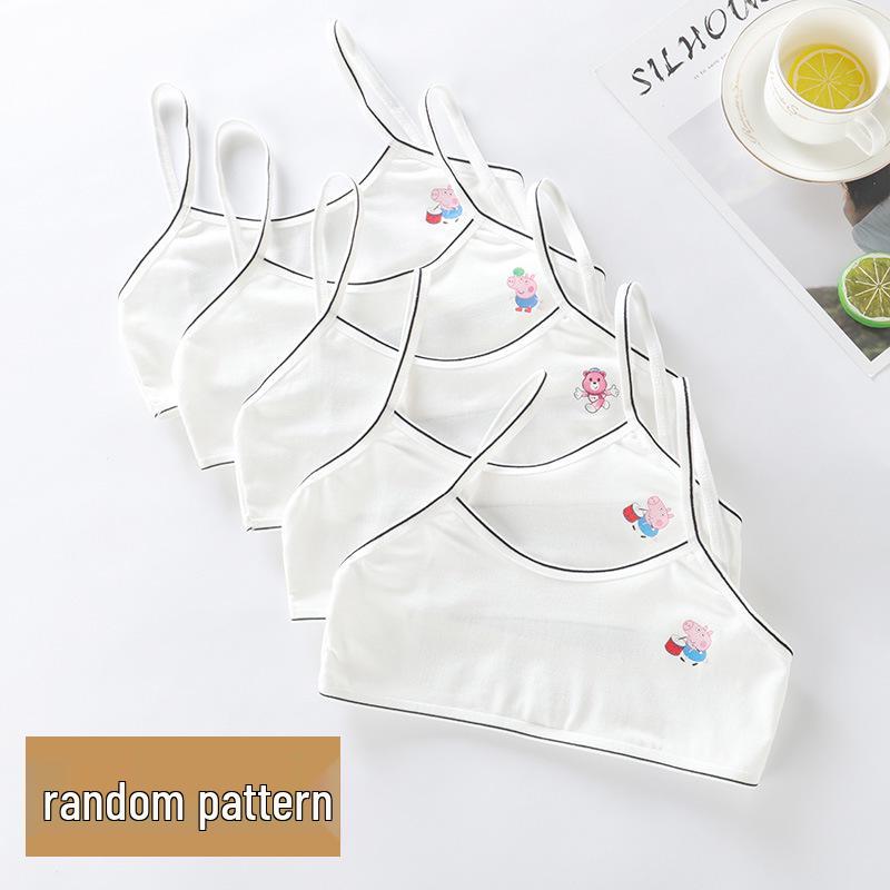 Girls' Pure Cotton Camisole Bra - Anti-Protrusion, Thin, Heart Design