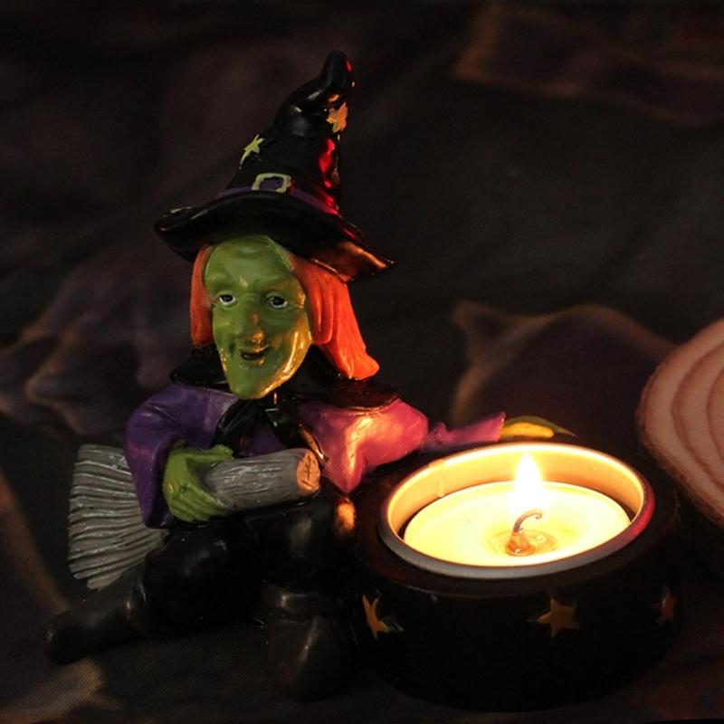 Mysterious Witch Skeleton Candle Stand, Handmade Resin Candle Holder CAndlestick for Themed Parties Halloween