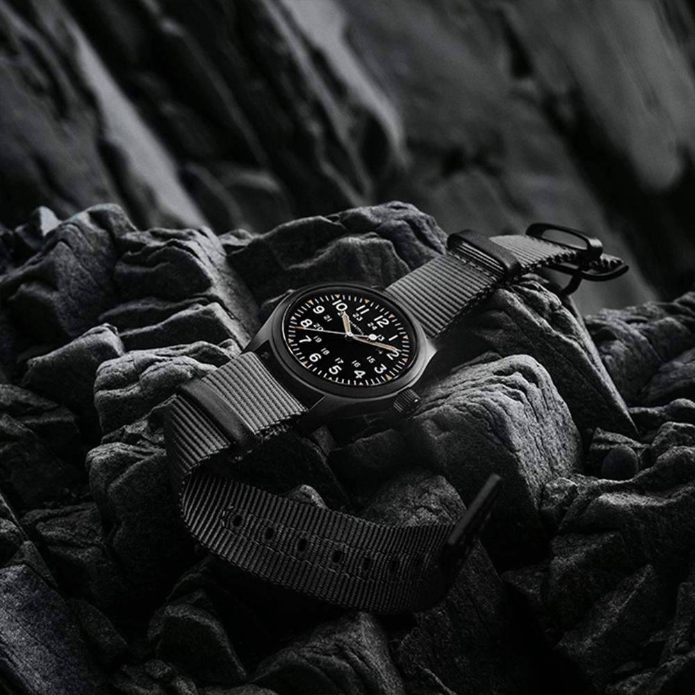 Hamilton H69409930 Khaki Field Mechanical 38mm PVD Black Dial Grey NATO Strap Men's Watch (Mechanical)