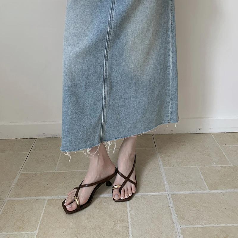 Designer Summer Metal Clip Toe Women Slippers Fashion High Heel Dress Shoes Ladies Outdoor Gladiator Sandalias ·