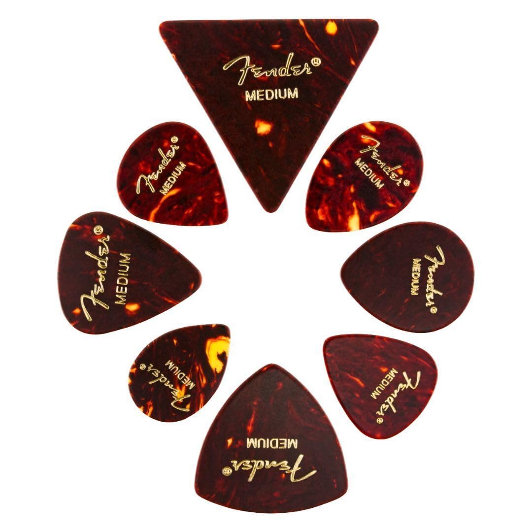 

Fender Fender Pick All Celluloid Tortoise Shapes, Medley, Shell, Medium, (8)